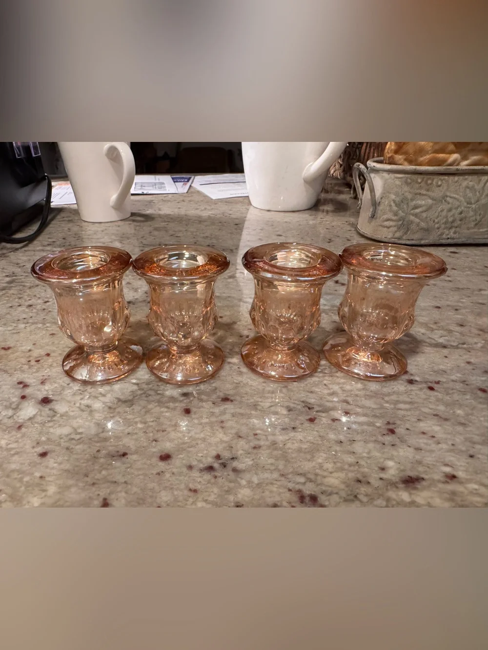 Vintage Rose-Tinted Glass Candle Holders - Set of 4